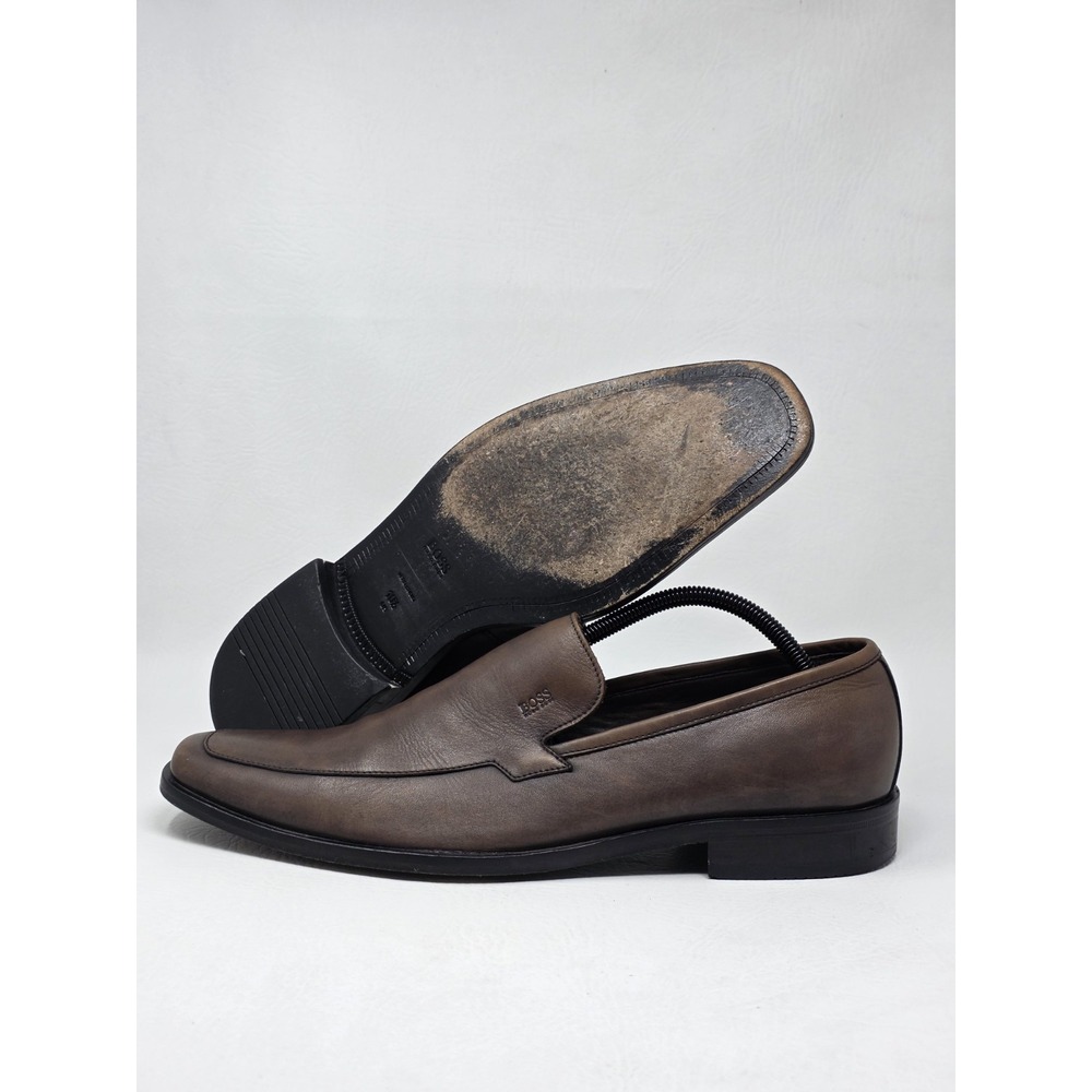 HUGO BOSS Mens Brown Leather Dress Loafers Size 10.5 Pre-owned
